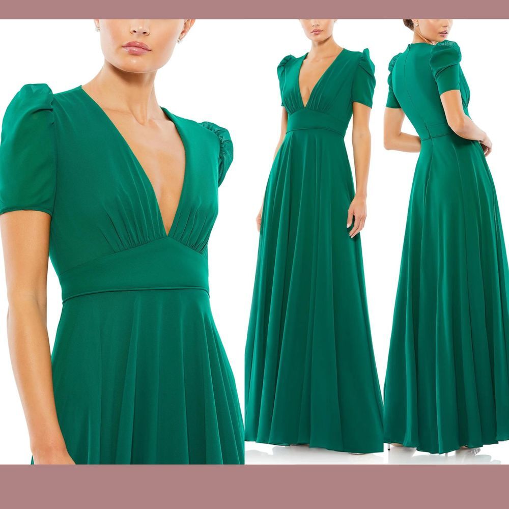 NWD $398 IEENA Mac Duggal [ 18 ] Plunge Neck Cap Sleeve Gown Empress Green‎ S967